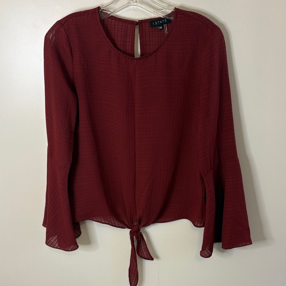 1. State Women's Burgundy Tie-Front Blouse |XS